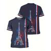 French Symbol 3d Printed T-shirt For Men's Rooster Bicycle Eiffel Tower Pattern T Shirts Street Casual Football Training Tees