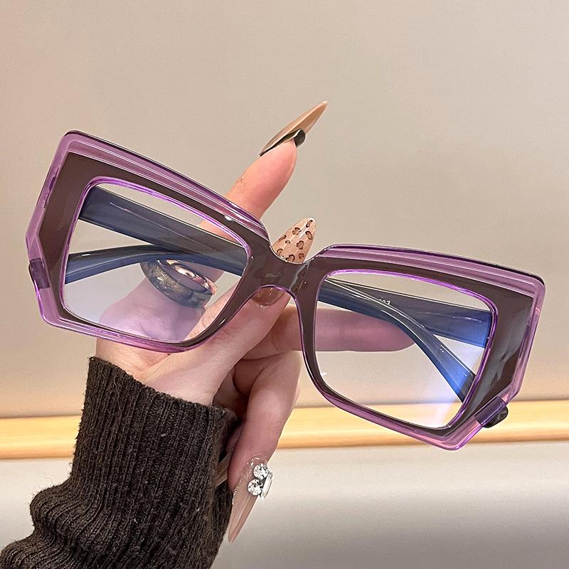 Anti-Blue Light Repair Glasses, Retro Trendy Color Matching Flat Glasses, Plain Face And Thin Artifact, Large Frame Glasses