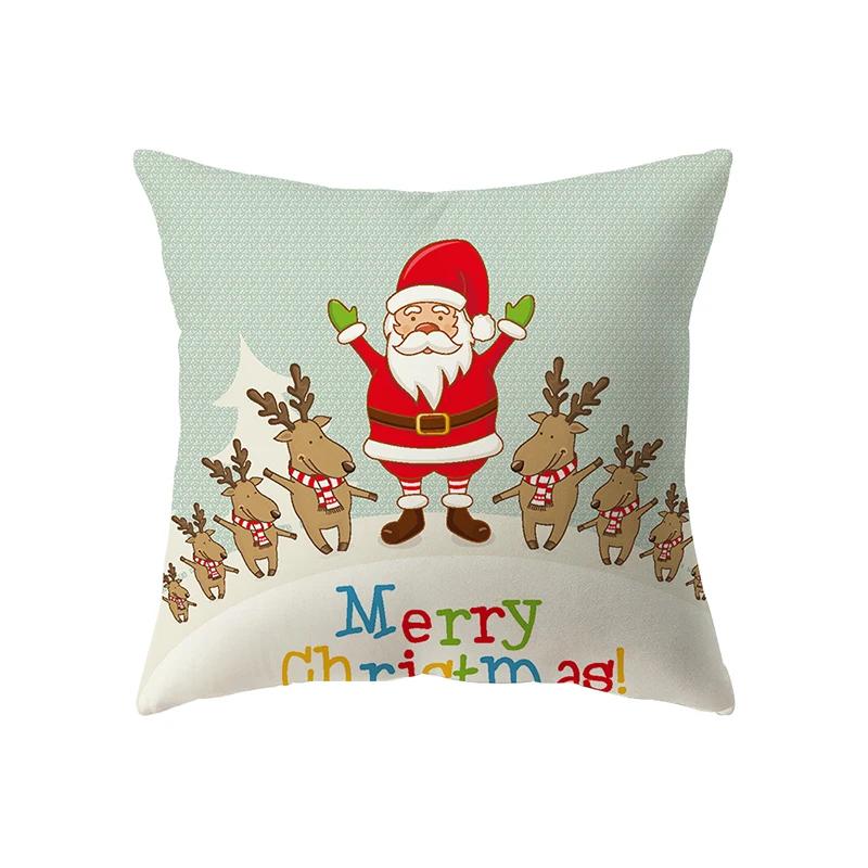 Merry Christmas Cute Santa Claus Print Pattern Cushion Cover Home Living Room Sofa Decoration Square Pillow