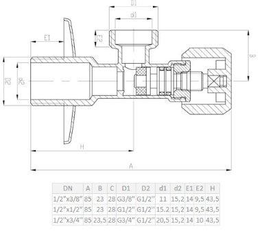 Chrome Plated Angle Poppet Valve 1/2"X3/4"