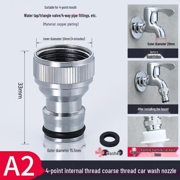 All-Copper Universal Washing Machine Faucet Adapter with Inlet Hose and 46-Point Stop Valve