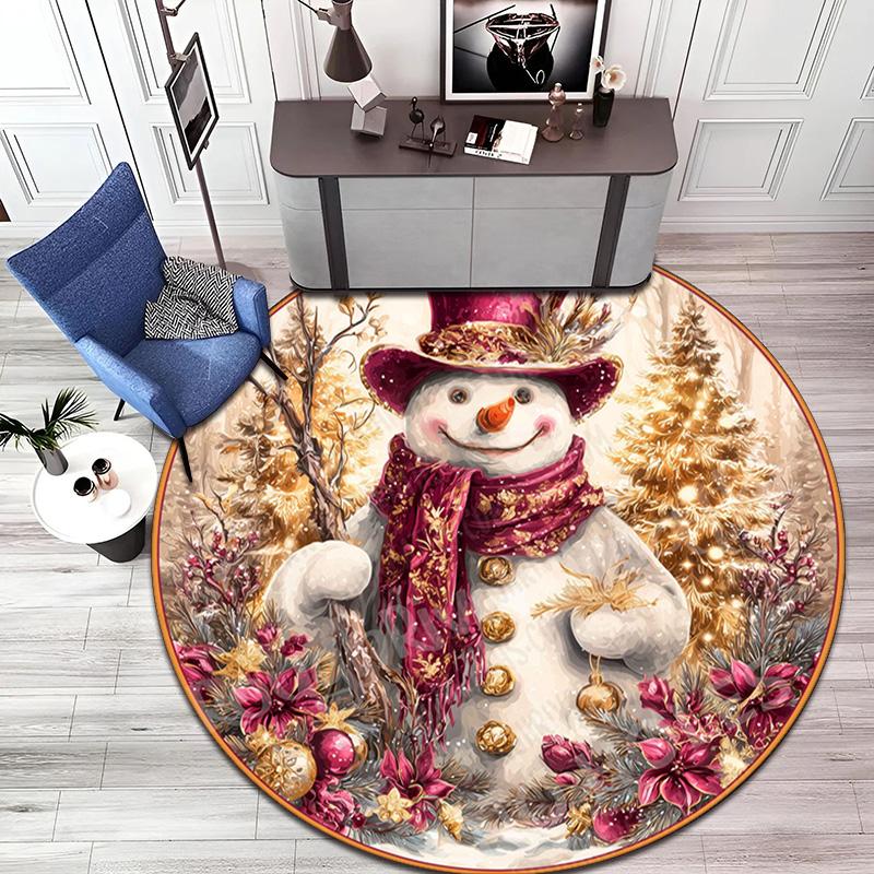Cute Christmas Day Gift Bell Santa Claus Snowman Christmas Tree round rug Home Soft Decorative Anti slip Chair Mat Carpet Outdoor Floor Mat Carpet 106