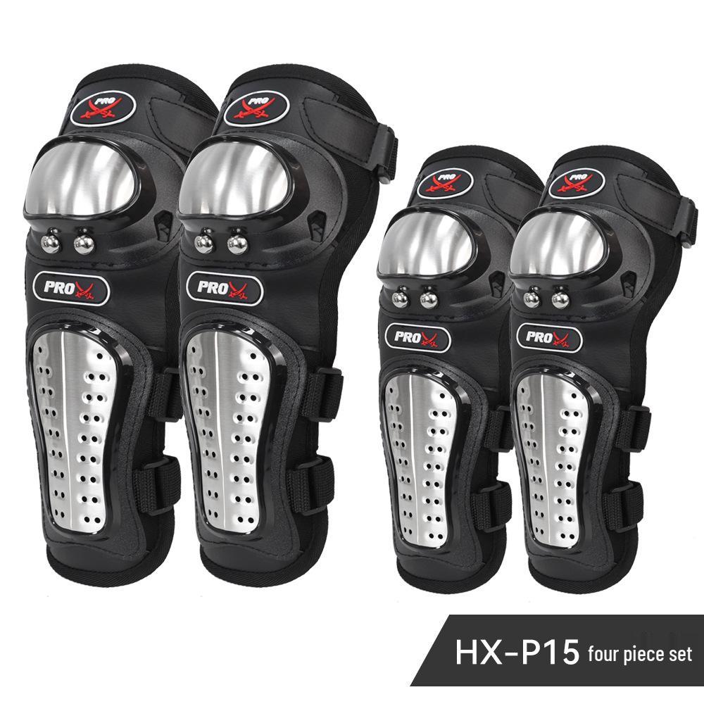 PRO X Motorcycle Anti-Fall Stainless Steel Knee & Elbow Pads Set for Off-Road Riding