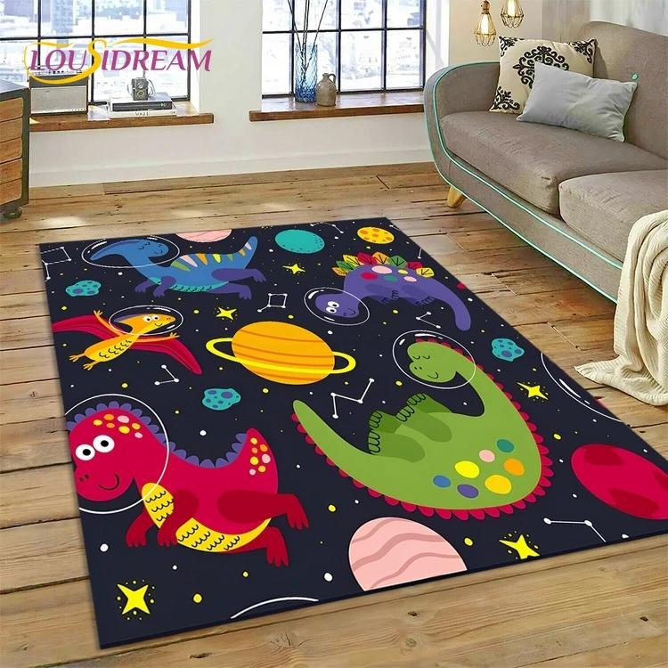 3D Cute Dino Cartoon Dinosaur Space Carpet Rug for Bedroom Living Room Home Sofa Decoration,Children Game Large Decor Floor Mat