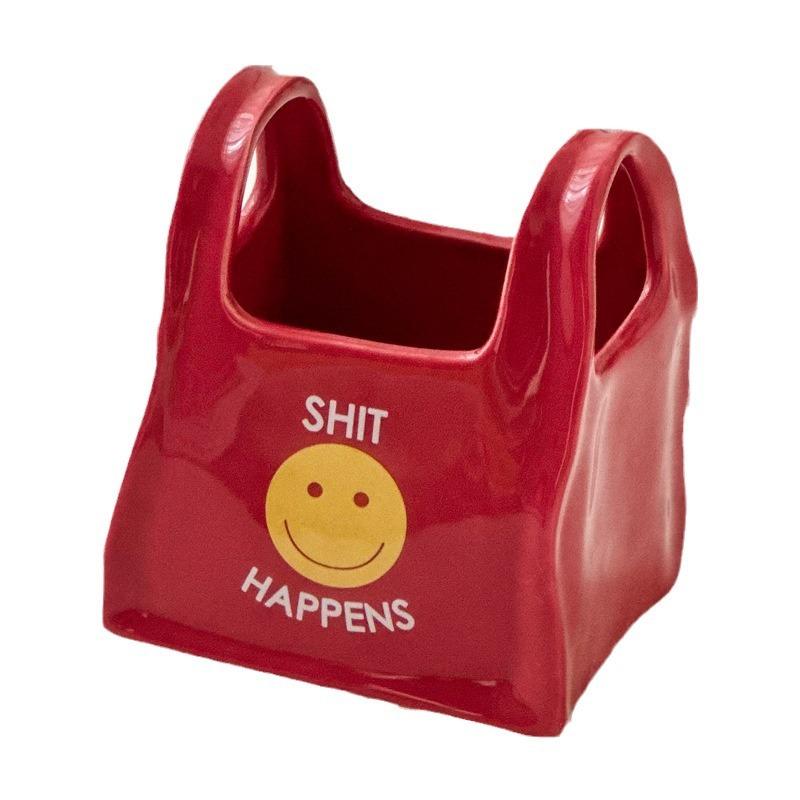 Pote Cerâmico Smiley - Armazenamento de Mesa Minimalista para Canetas Chaves Bijuterias, Decoração de Casa com Vibrações Positivas