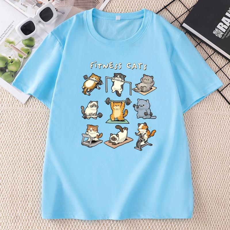 Funny Cat TShirt Sarcastic Fitness Cats Gym Workout T Shirt Husband Gift for Him Cotton Short Sleeve Round Neck Tshirts Clothes