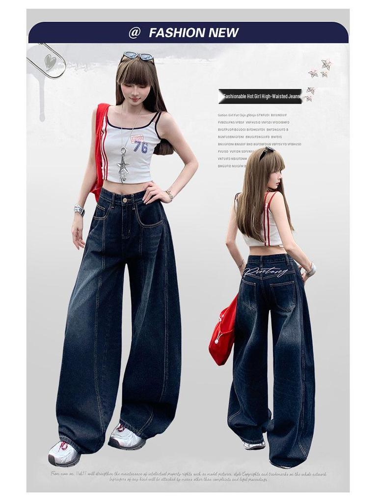 Women's High-Waisted Scimitar Jeans: New Autumn Retro Wide-Leg, Slimming, Drapey Floor-Length Pants