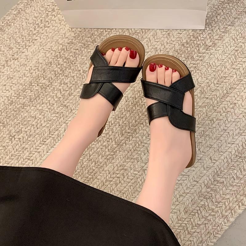 Shoes 2025 new French cross with slippers women's summer retro style casual flat beach