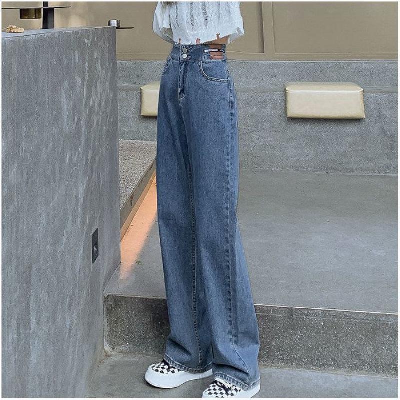 

2025 Retro Denim High-Waisted Wide-Leg Slimming Trousers - Petite Floor-Length Design L