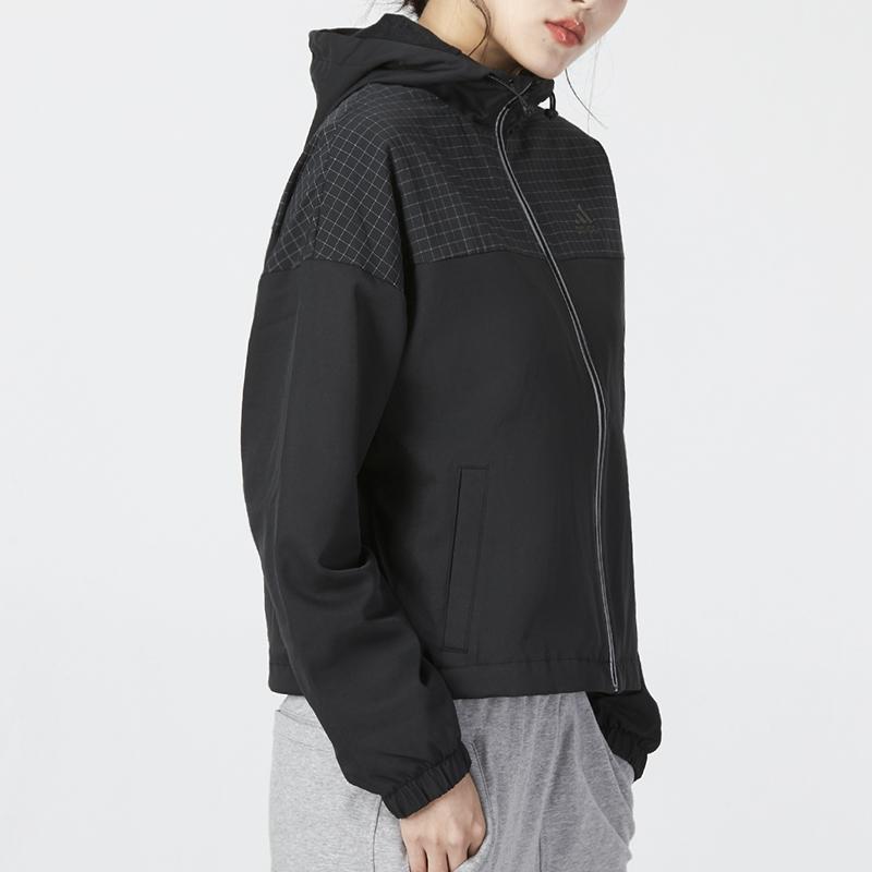 Adidas Striped Casual Woven Hooded Long Sleeve Jacket Women Jacket Black HM7085