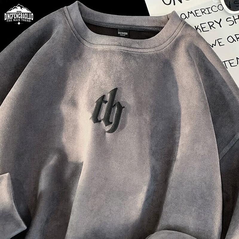 

Dingfengbaoluo Men s Suede Round Neck Sweatshirt DFL05 L