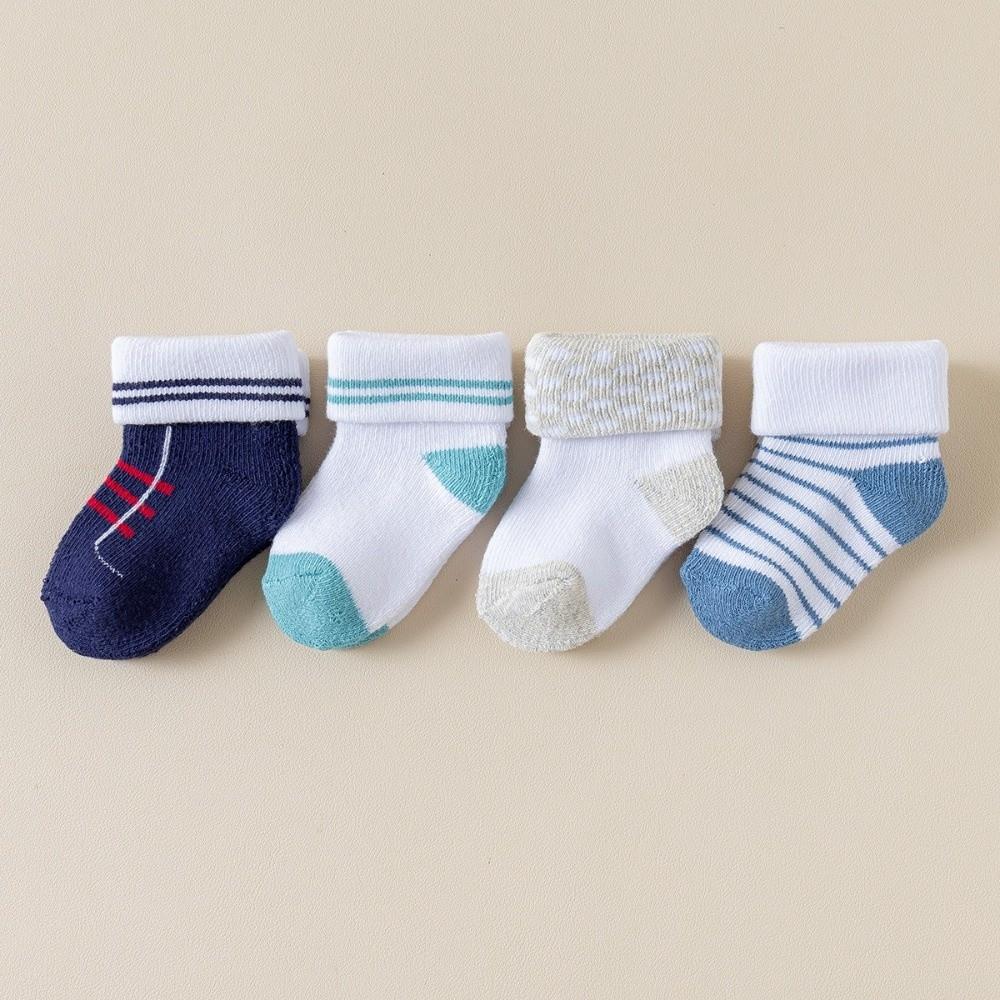 4 Pairs Ribbed Cuff Baby Socks Cotton Toddler Socks New Children's Socks Boys