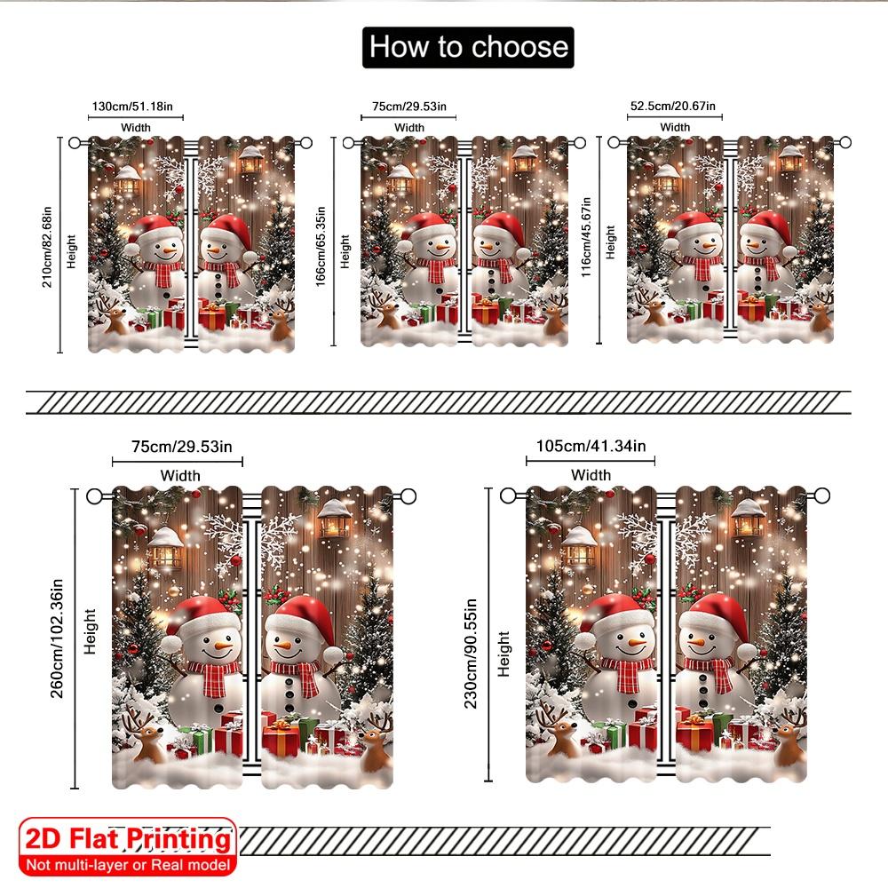 2pcs 2D flat printing Christmas Party Curtain Winter Christmas, Rural Snowman Christmas Polyester Fabric Without Electricity