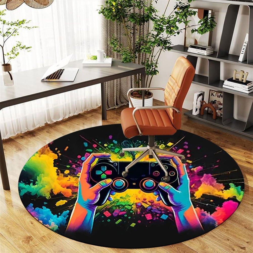 Vibrant Gaming Controller Art PrintRound Non-Slip chair mat chair carpet for office Rugs for Office Decor Gift For Valentine's Day Mother's Day Hallow