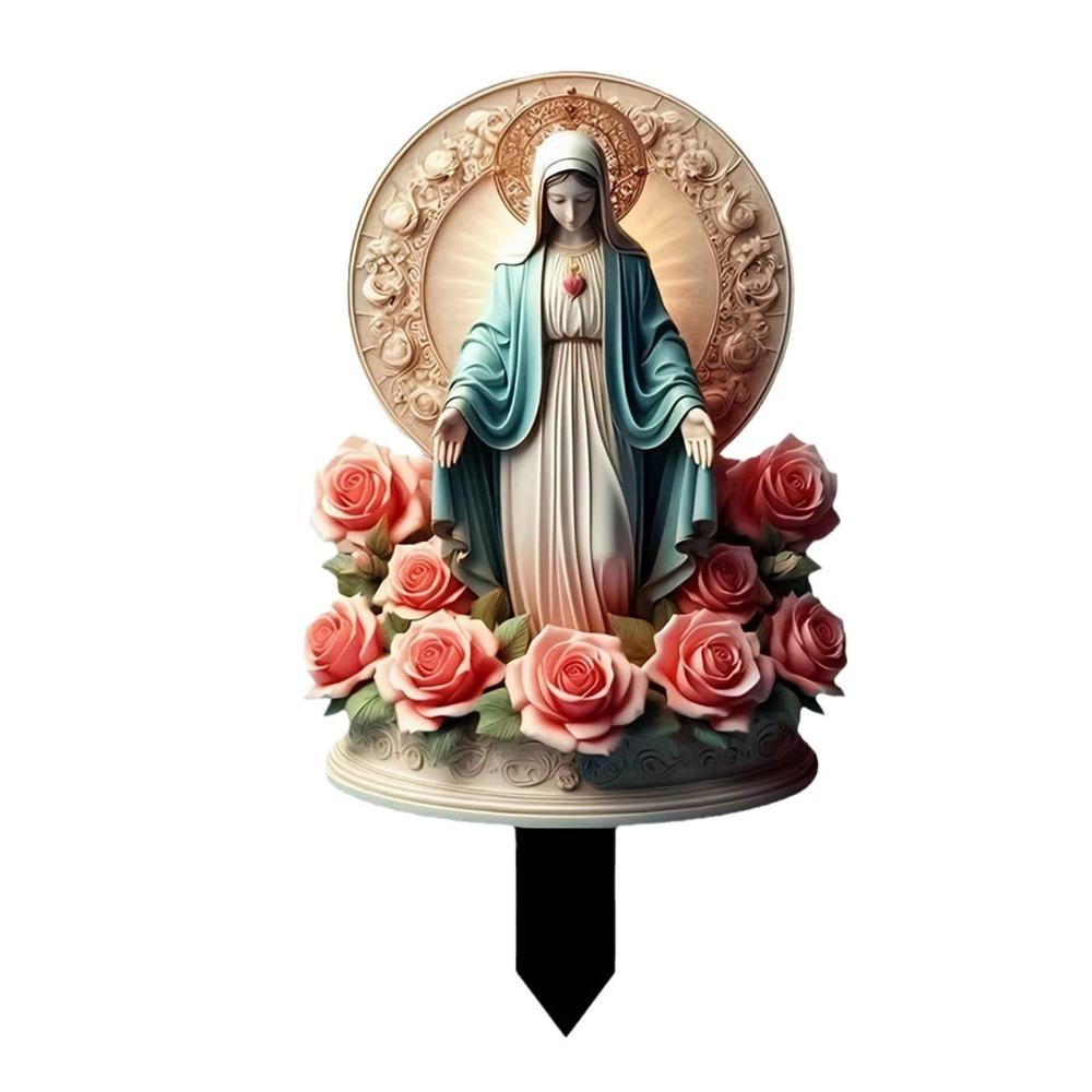 Creative 2D Virgin Mary Garden Stake Waterproof Easy to Install Blessed Mary Statue Wear-resistant Colored Garden Stake Yard