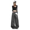 Gray Striped Wide-Leg High-Waisted Women's Pants - 2026 Spring Arrival, Straight and Slimming Versatile Suit Style.