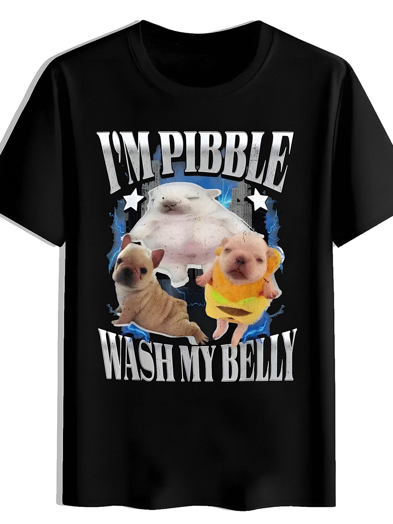 T-shirt IM PIBBLE WASH MY BELLY Three Puppies Star City Skyline Silhouette Blue Lightning Effect Print XXL
