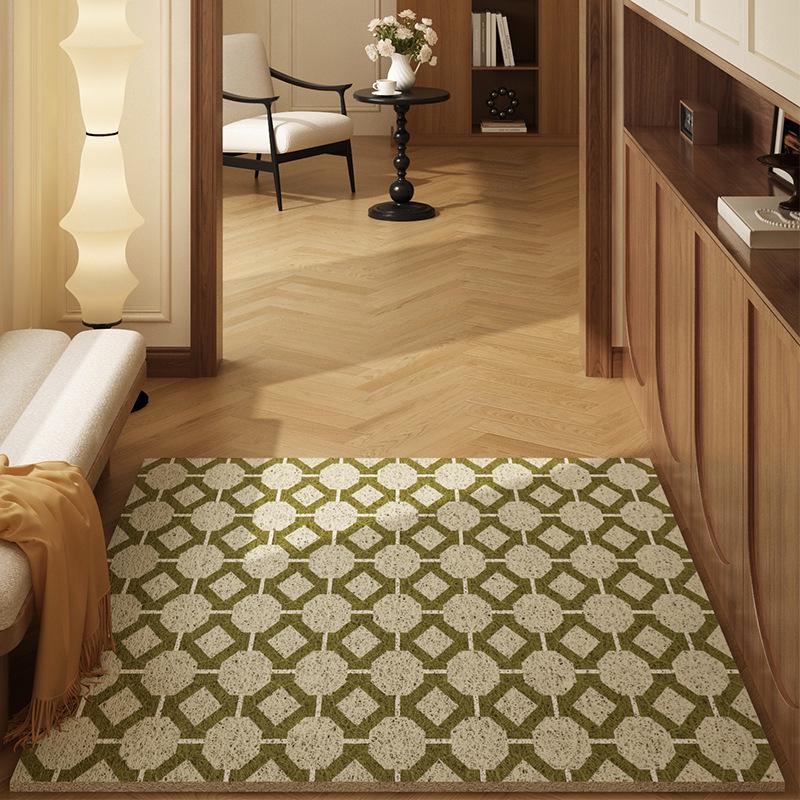 French Vintage Green Silk Doormat: Dirt & Wear-Resistant, Non-Slip Entrance Rug for Indoor/Outdoor Use