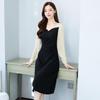 Women's Plus Size Square Neck Dress - Autumn 2026 Retro Patchwork Slim Fit with Long Sleeves