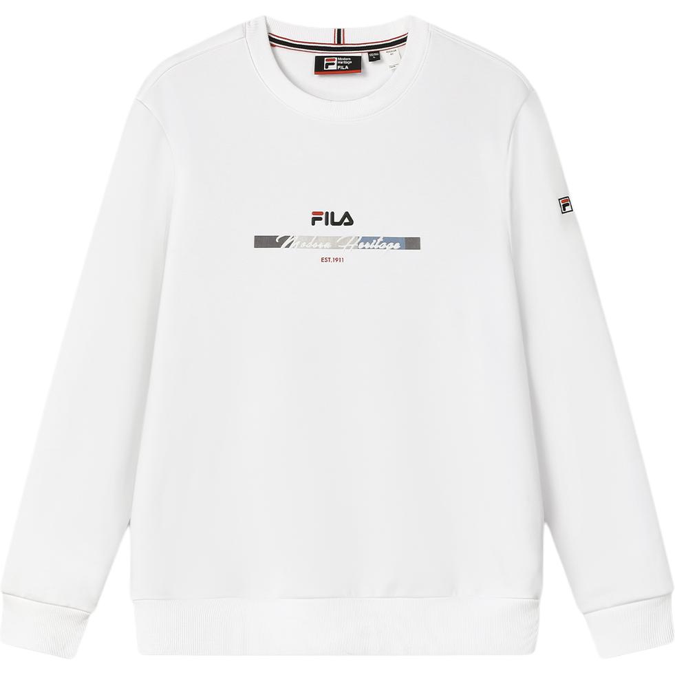 FILA Knitted Sweatshirt 2024 Spring New Business Commuter Pullover Simple Casual Top Men tops Standard-White F11M411214F-WT