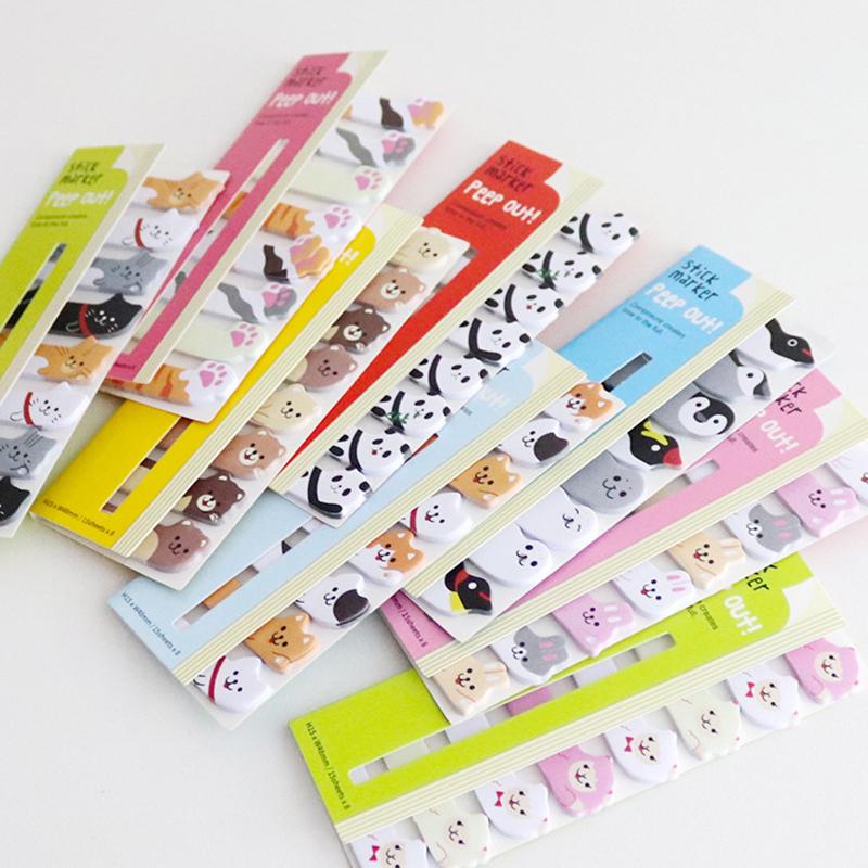 1 Piece Kawaii Stationery Cartoon Animals Marker Memo Pad Bookmark Flags Index Tab Sticky Notes Label Paper Stickers