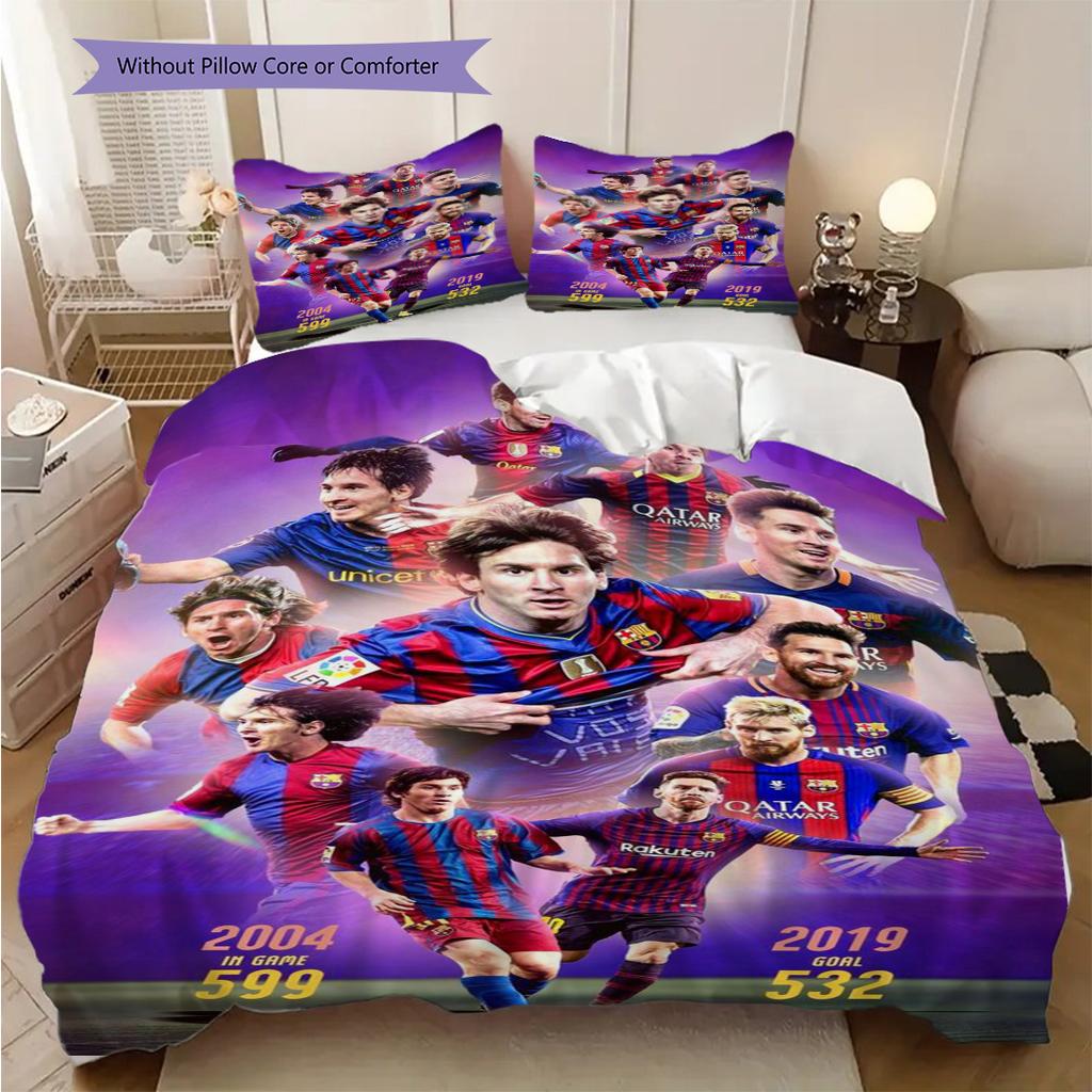 Lionel Messi Eredità Calcio Set da tre pezzi (1 * copripiumino + 2 * federa, senza nucleo) Set biancheria da letto piatto 2D Morbido e confortevole