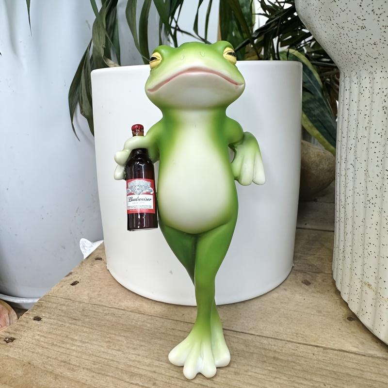 Funny Drinking Frog Statue Flower Pot Hugger Resin Hanging Frog Figurine Planter Pot Decorations For Home Clarinet Ornament