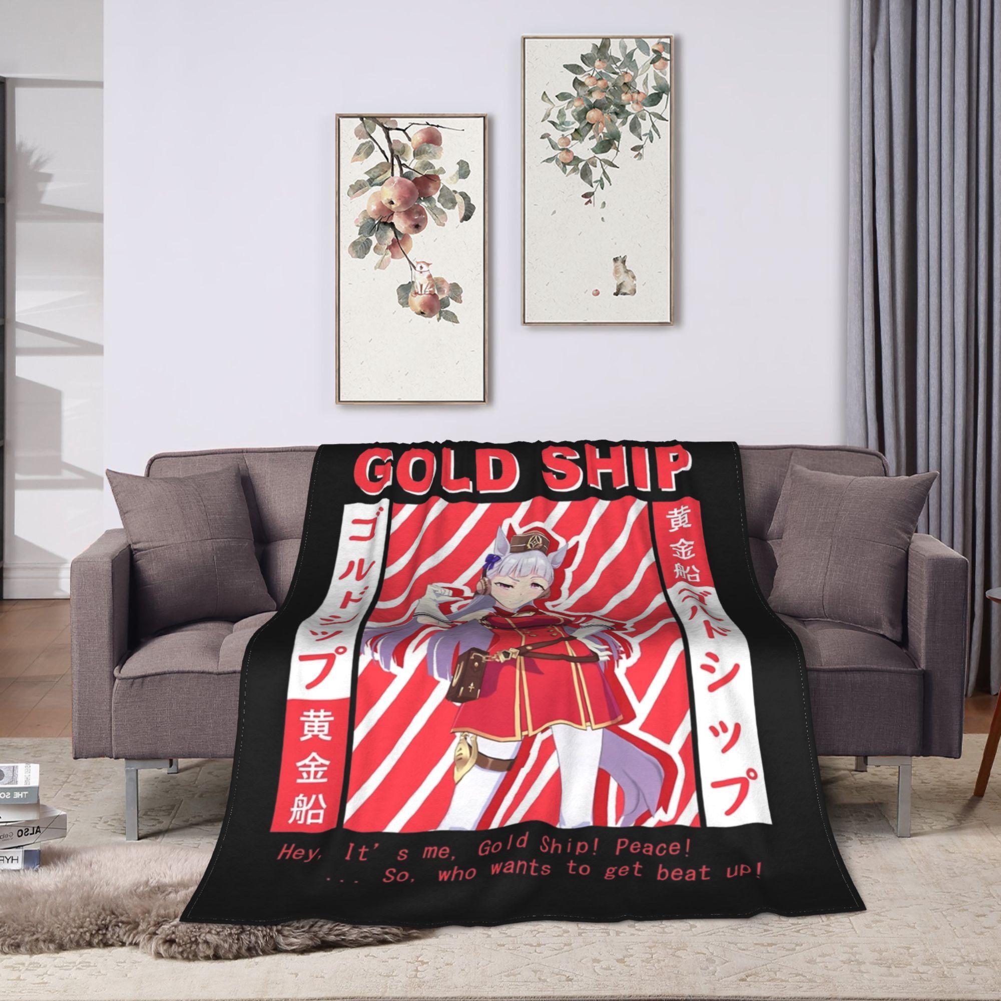 Uma Musume Gold Ship Blanket Flannel  Winter  Portable Soft Throw Blanket for Home Outdoor Bedspread 75X95CM