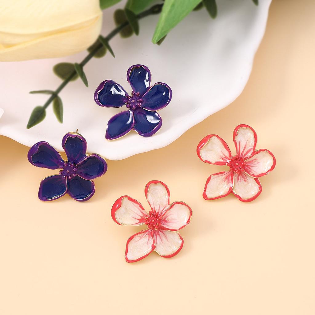 Pinkdudu Gradient Sakura Enamel Stud Earrings Sweet Floral Earrings for Women Jewelry PD1947