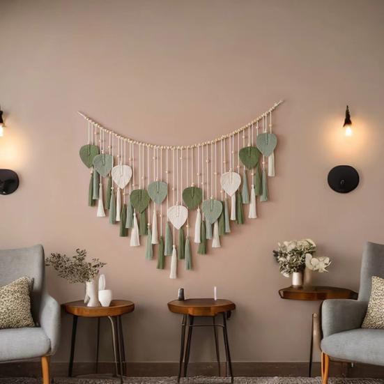 

Wall Hanging Tapestry Handcrafted Green Macrame Leaf Wall Decoration Boho Home Decor
