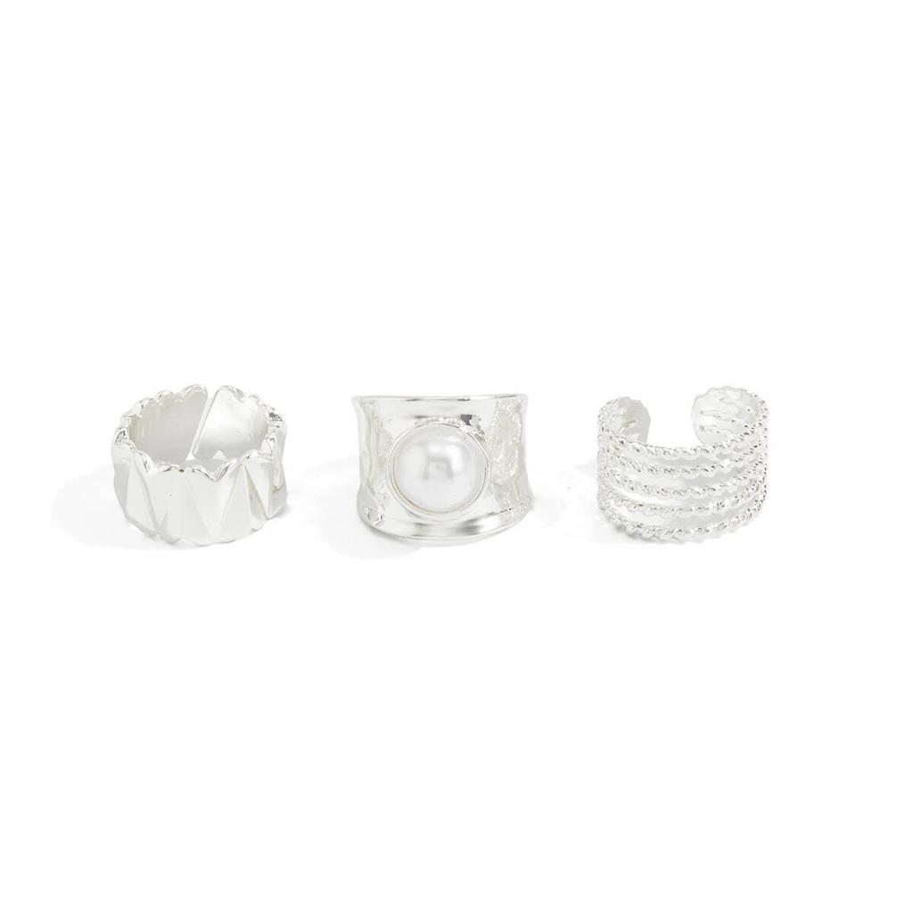 SHIXIN 3Pcs/Set Elegant Imitation Pearl Chunky Open Rings for Women Vintage Geometric Wide Knuckle Ring Fashion Jewelry Gifts