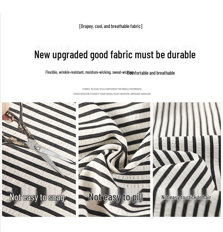 Women's 2026 Summer Ice Silk Striped Wide-Leg Pants: High-Waisted, Loose, Casual, Cotton-Linen, Floor-Length, Straight-Leg Fit