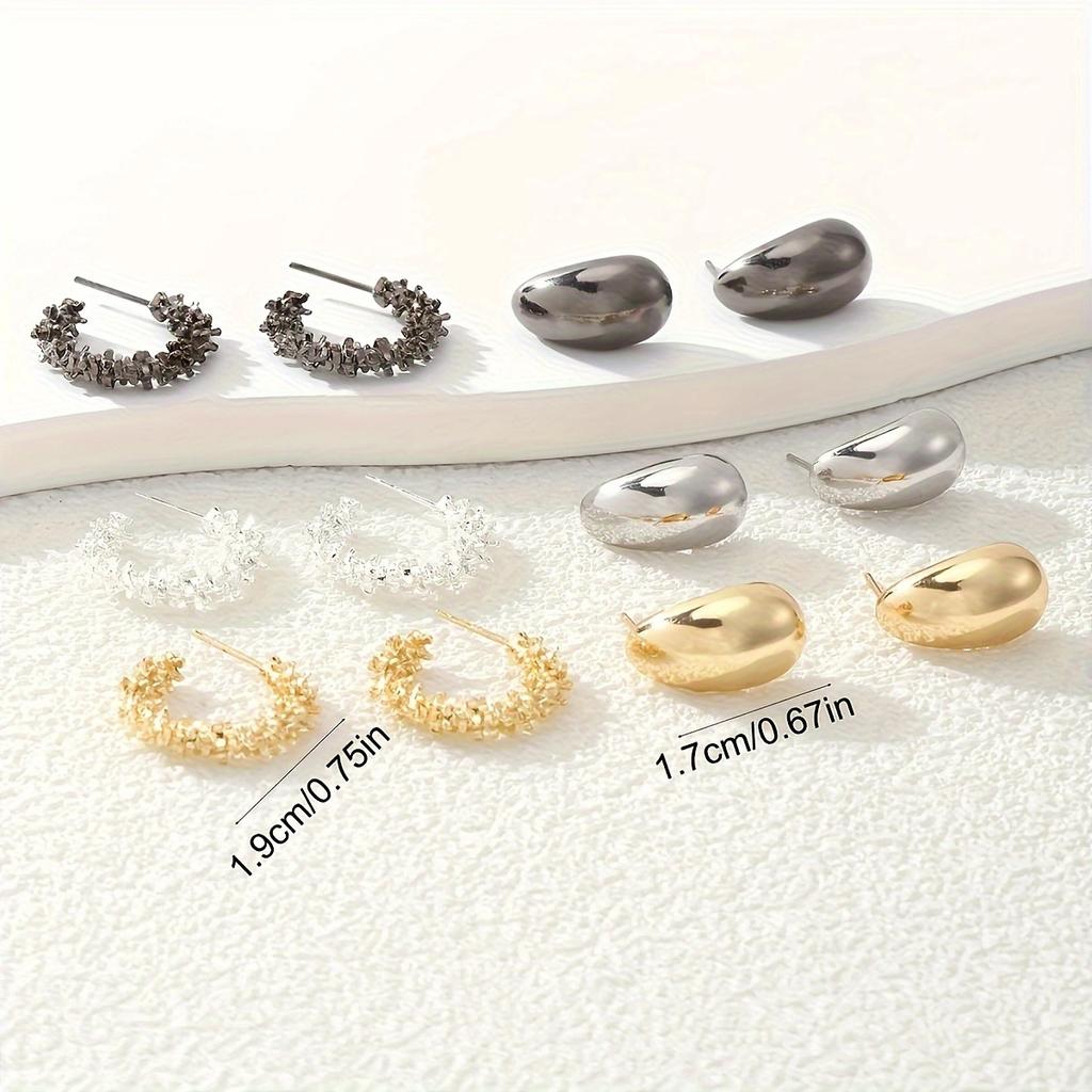 6 Pair Fashion Multi-color Geometric C-shaped Stud Earrings Retro Statement Water Drop Earrings Women's Trend Party Zircon Set