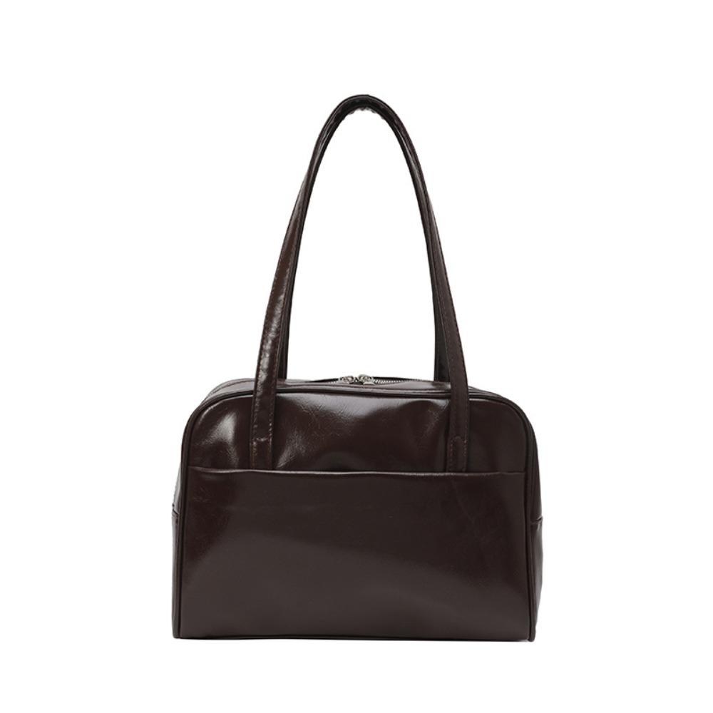 

Solid Color Boston Shoulder Bag Korean Style Women s Handbag Vintage Pu Leather Tote Bag Travel кофейный