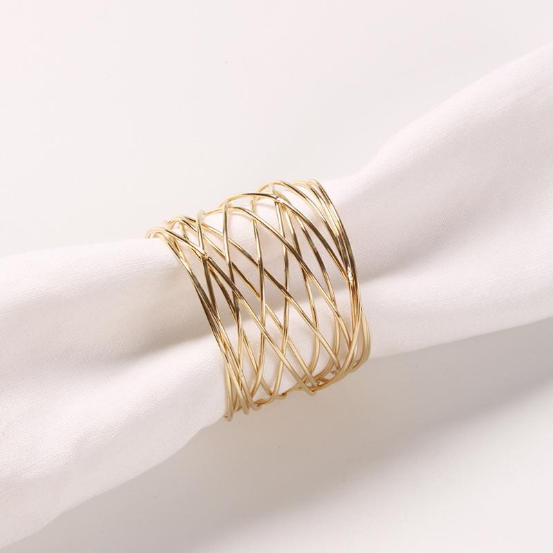 Wide Round Gold Napkin Rings Metal Cross Hollow Sliver Napkin Holder For Table