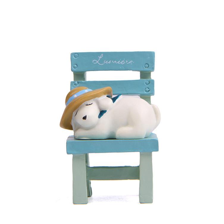 Ornament Dog Resin Lies On The Stool With Rustic Style For Home Decoration