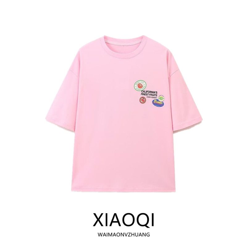 Fashion Style 2024 Autumn New Women's Clothing Easiest for Match Stickers Print Printed Short Sleeve T-shirt 0085827