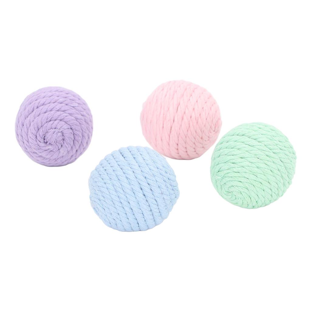 4Pcs Cat Cotton Rope Balls with Rustling Stone Boredom Relief Interactive Woven Cat Ball Toys for