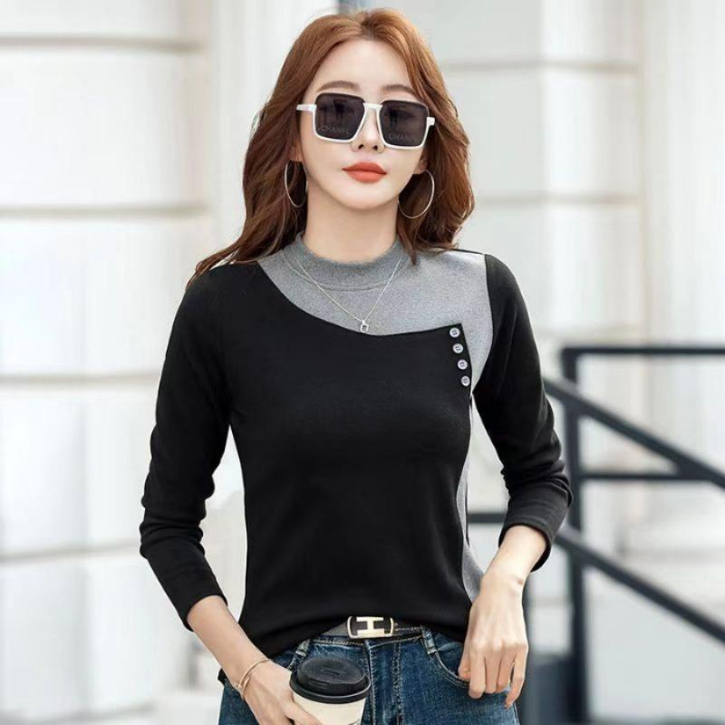 QICED  Women s Fashion Casual Long Sleeve O Neck Blouses & Shirts M