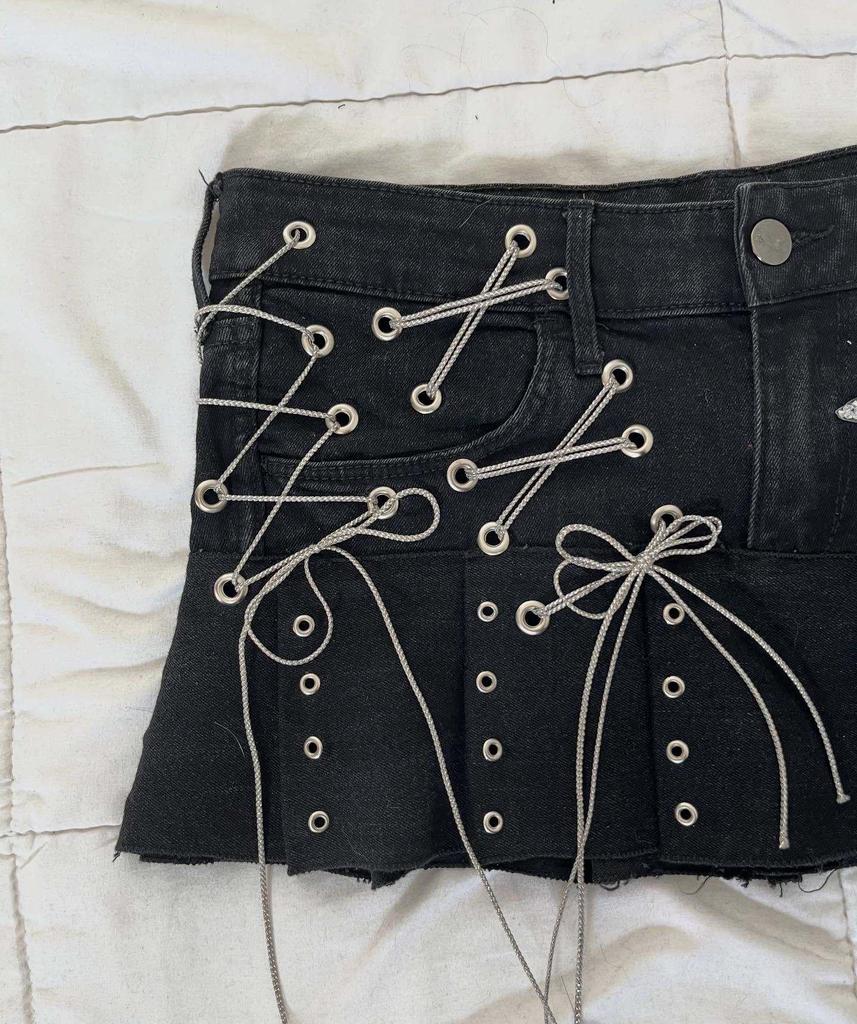 2026 Punk Streetwear Star Print Denim Collage Skirt