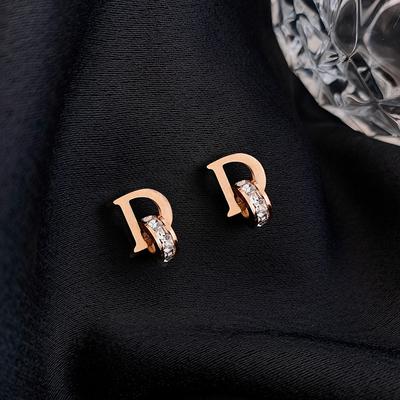 Design Sense Light Luxury Square Zircon Inlay Letter D Stud Earrings For Women Temperament Versatile Female Daily Wear Earring