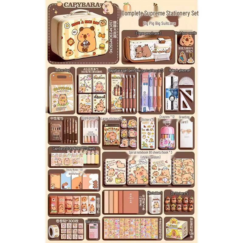 Capybara School Stationery Set: Large Capacity Planner & Supplies Gift Box for Students