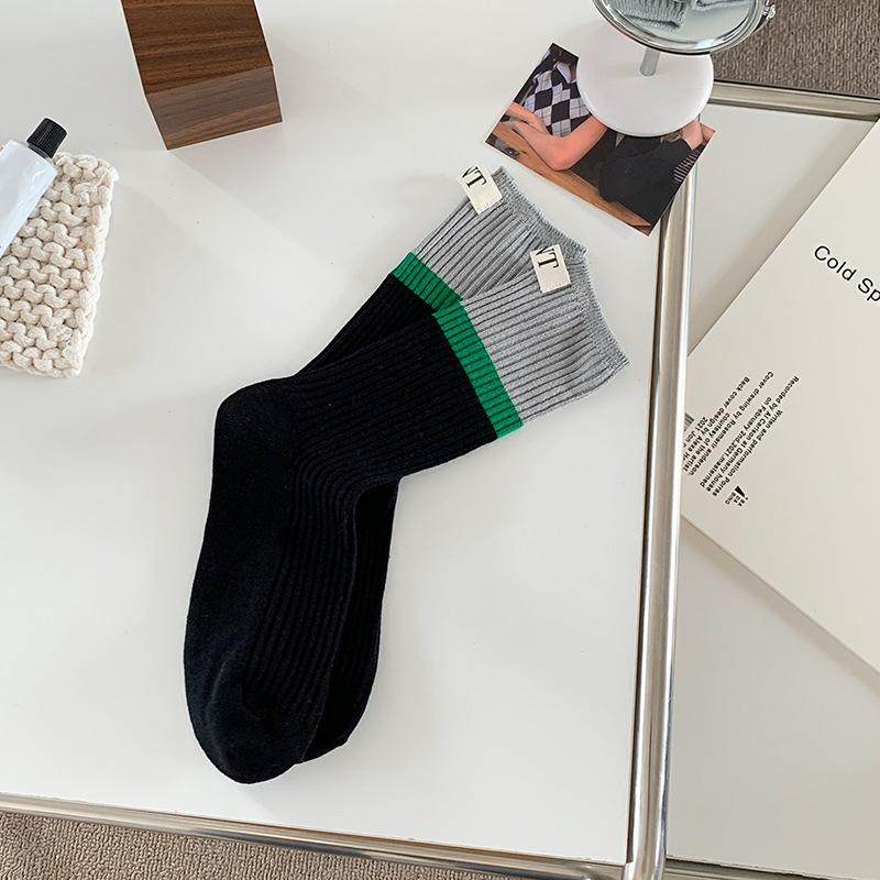 Contrast Colored Socks, Women's High Top Pile Up Socks, Korean Version of Spring/summer Cotton Socks