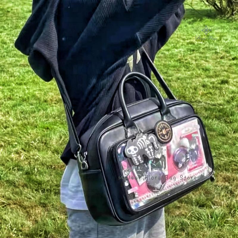 Y2K Cute Lolita Ita Bag Large Capacity Shoulder Crossbody Bag Kawaii Girls Transparent Messenger Bag DIY Display Casual Handbags
