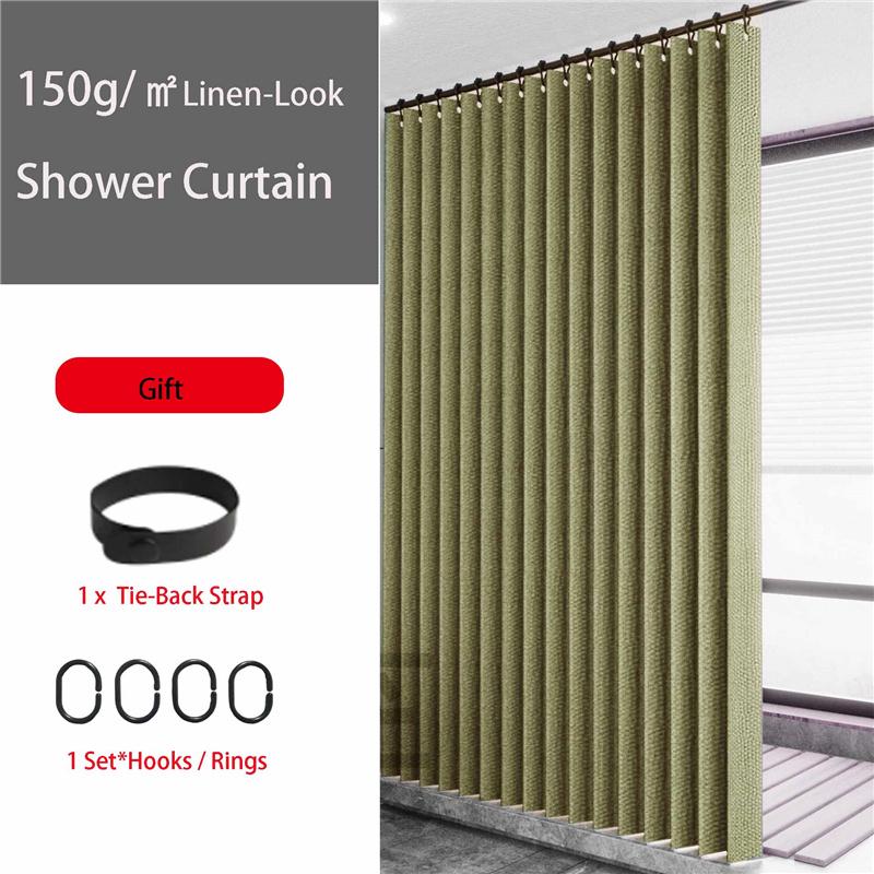 Skládací sprchový závěs se vzhledem lnu - Vodotěsná zástěna do koupelny bez otvorů pro vanu/sprchu, snadná instalace, zástěna pro soukromí