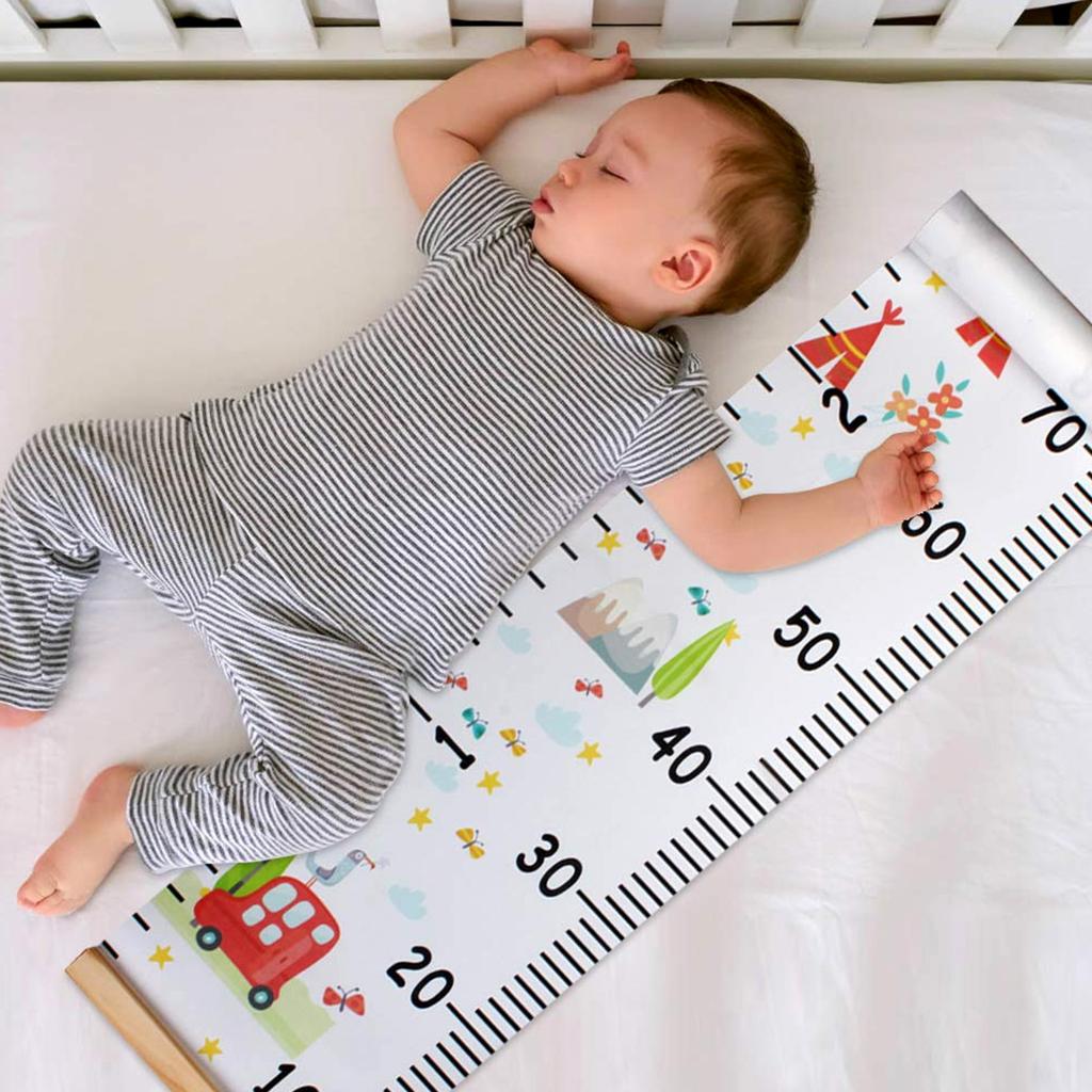 Children Height Measuring Rulers Removable Roll Up Height Measure Chart with Frame Decorative Wall Hanging Baby Growth Chart
