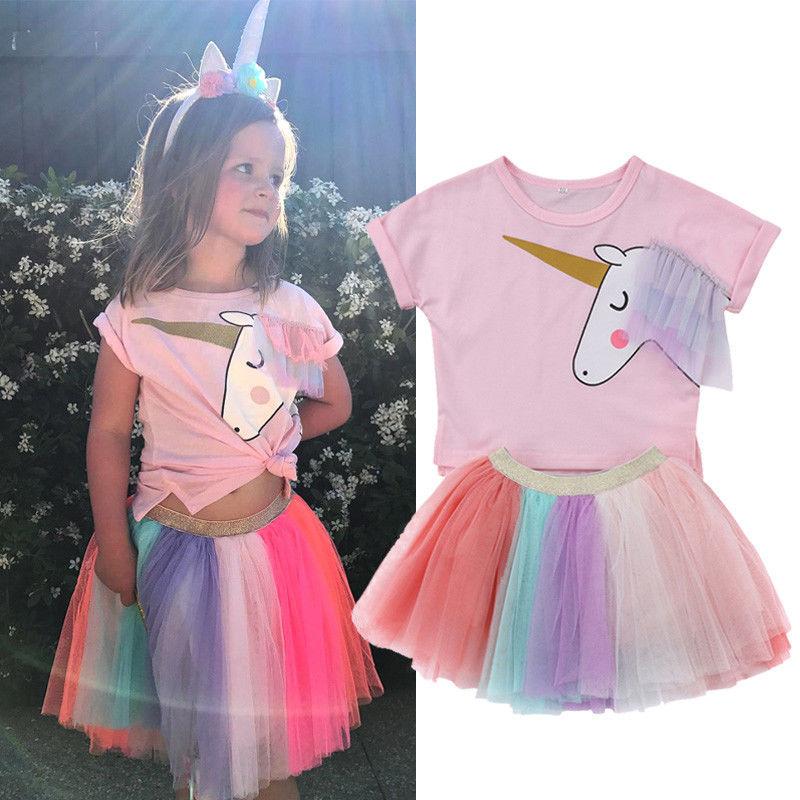 Tutu Tulle Skirt Set Unicorn Kids Baby Girl Outfit Clothes Cartoon T-shirt Top Tutu Tulle Skirt Set Unicorn Kids Baby Girl Outfit Clothes Cartoon T-shirt Top