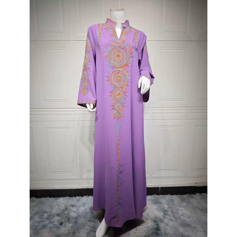 

New Arrival Middle East Fashion Arab Dubai Embroider Robe Dress Embroidered Robe Dress Purple L