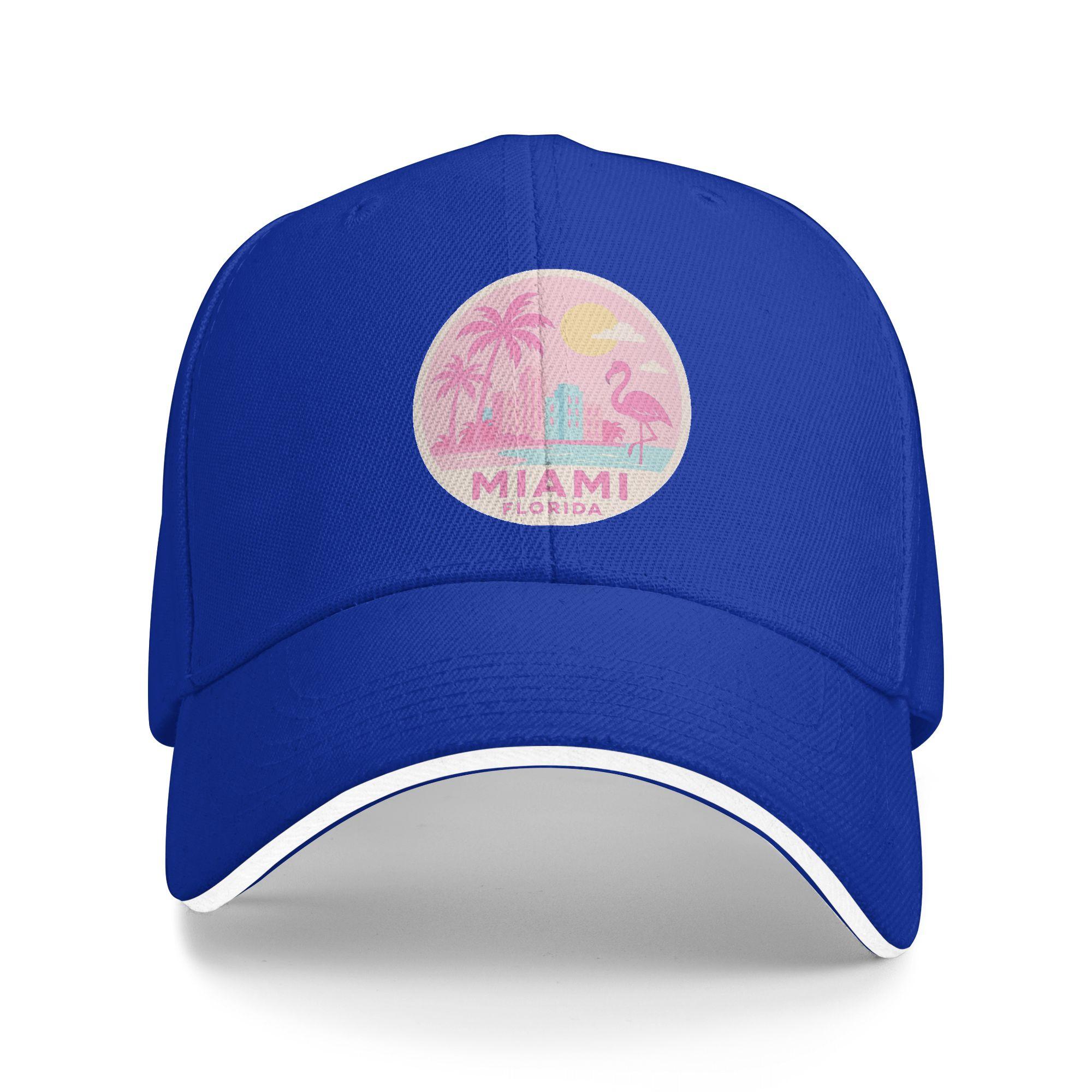 Miami Pink Reise Baseballkappe Mode Trucker-Hut Sommer Unisex-Teenager Tennis Skate Baseballkappen One Size blue