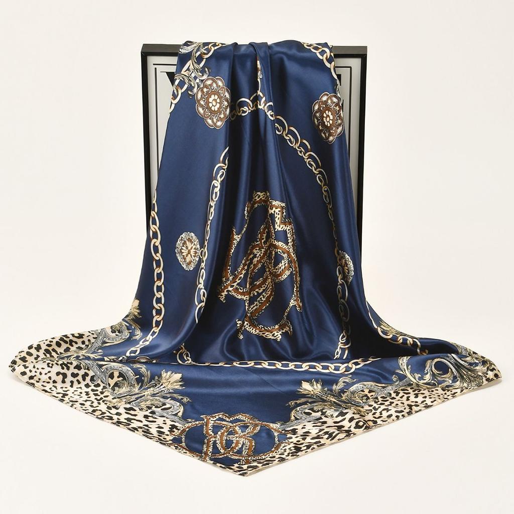 New Leopard Print Chain-embellished Satin Silk Scarf Headband, Versatile and Multi-purpose Faux Silk Scarf, Versatile Small Square Scarf